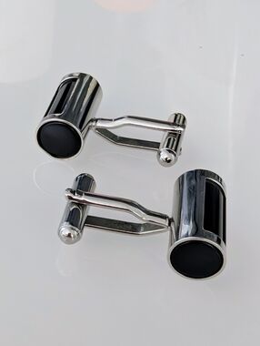 Stainless Steel / Navy Blue Barrel Insert Cuff links